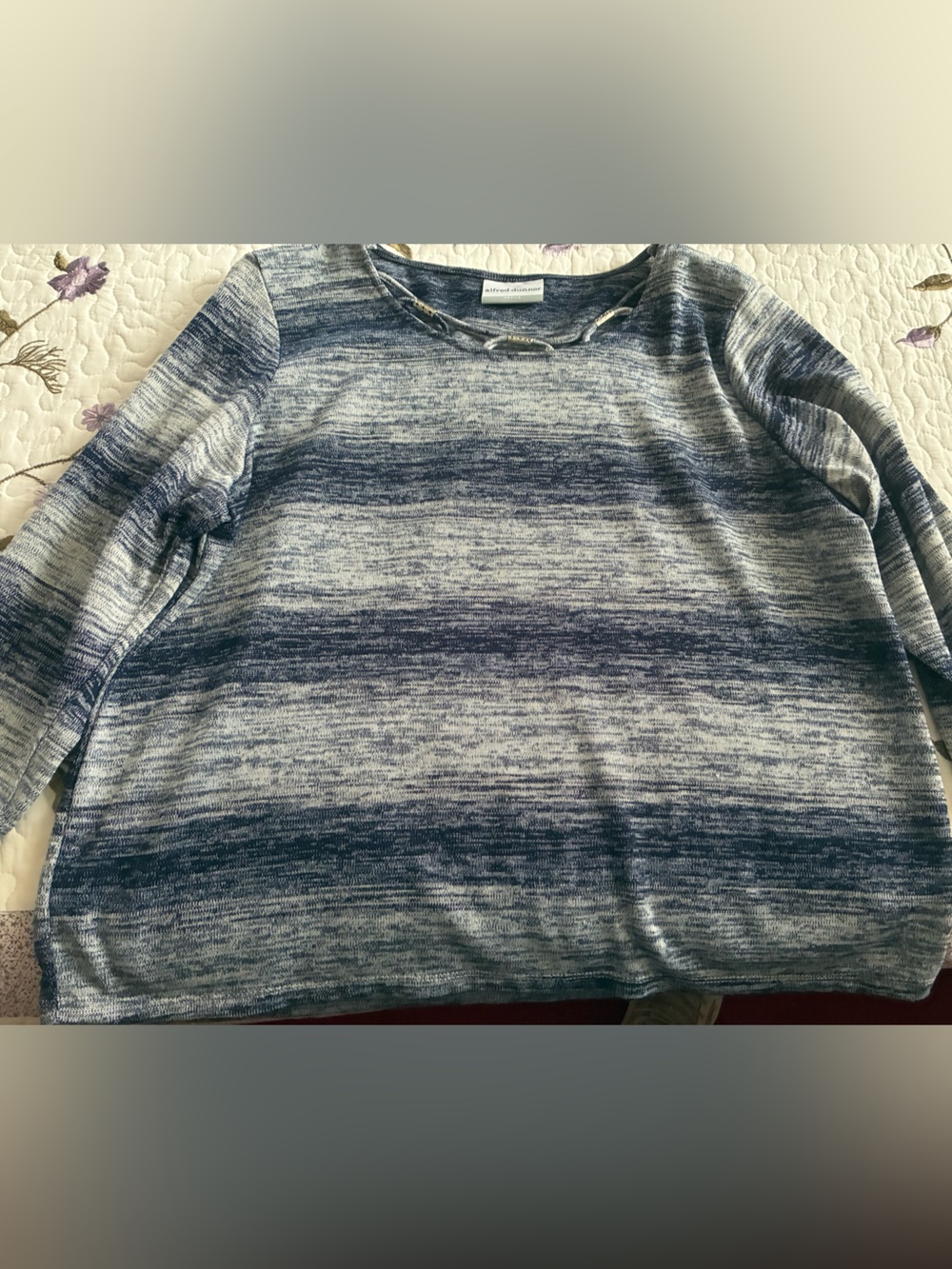 Alfred Dunner Blue and Cream Heathered Blouse